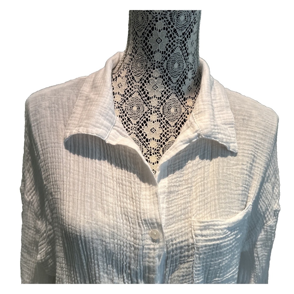 Shade & Shore Womens White Relaxed Gauze Button Down Shirt Beach Cover Up S